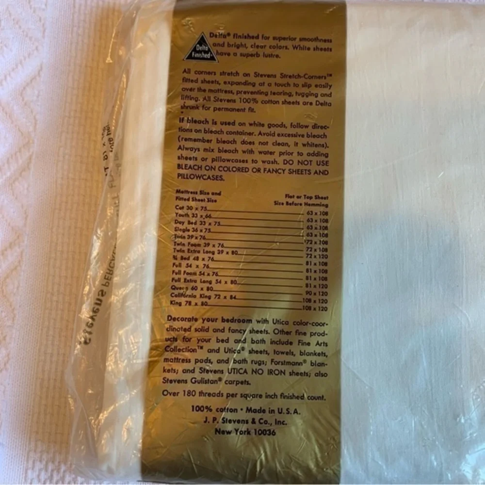 Vintage NWT Stevens White Ultica‎ Percale 100% Cotton Full Flat Sheet 81X108